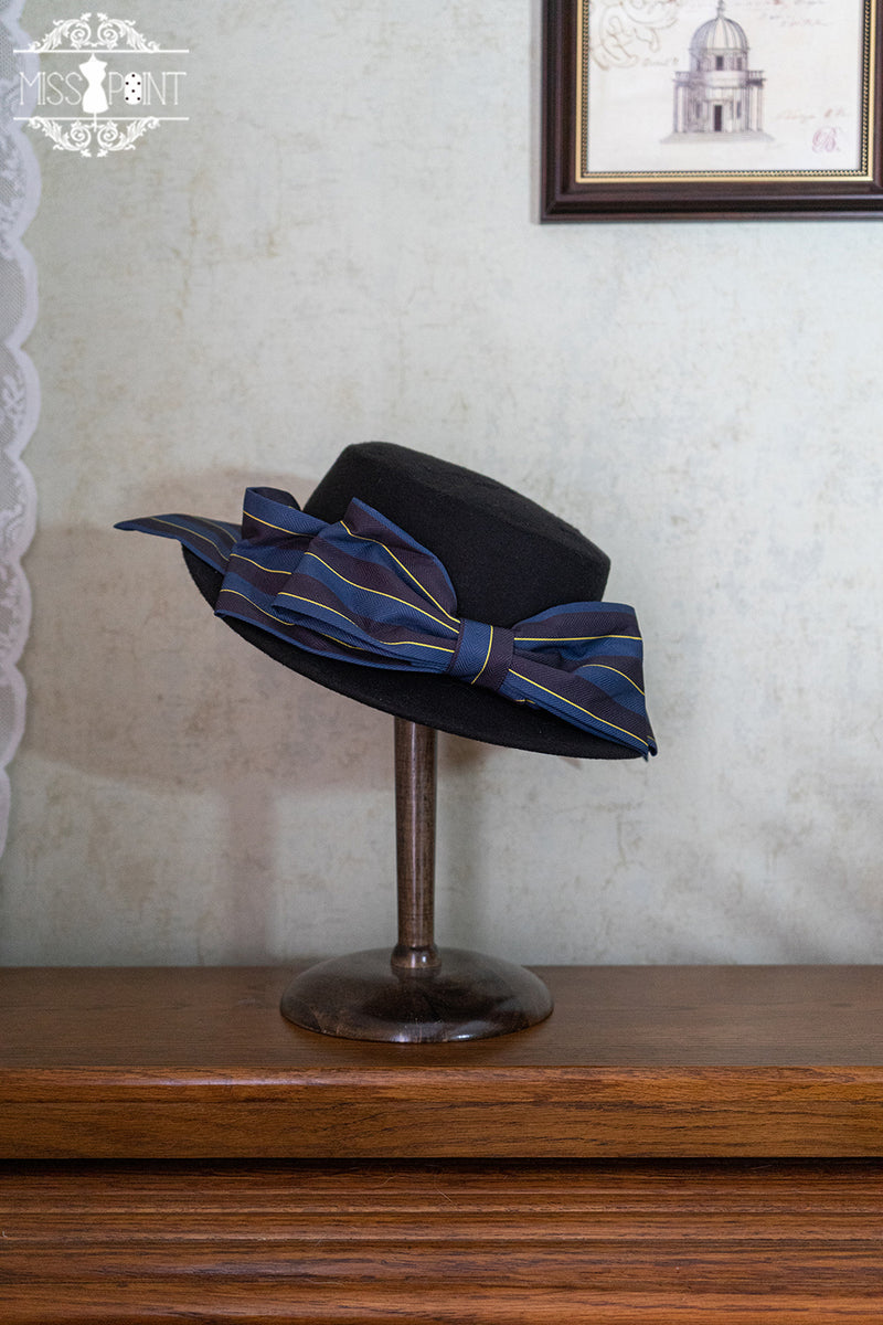 English lady's ribbon hat, beret, headband, cross necklace and lace veil
