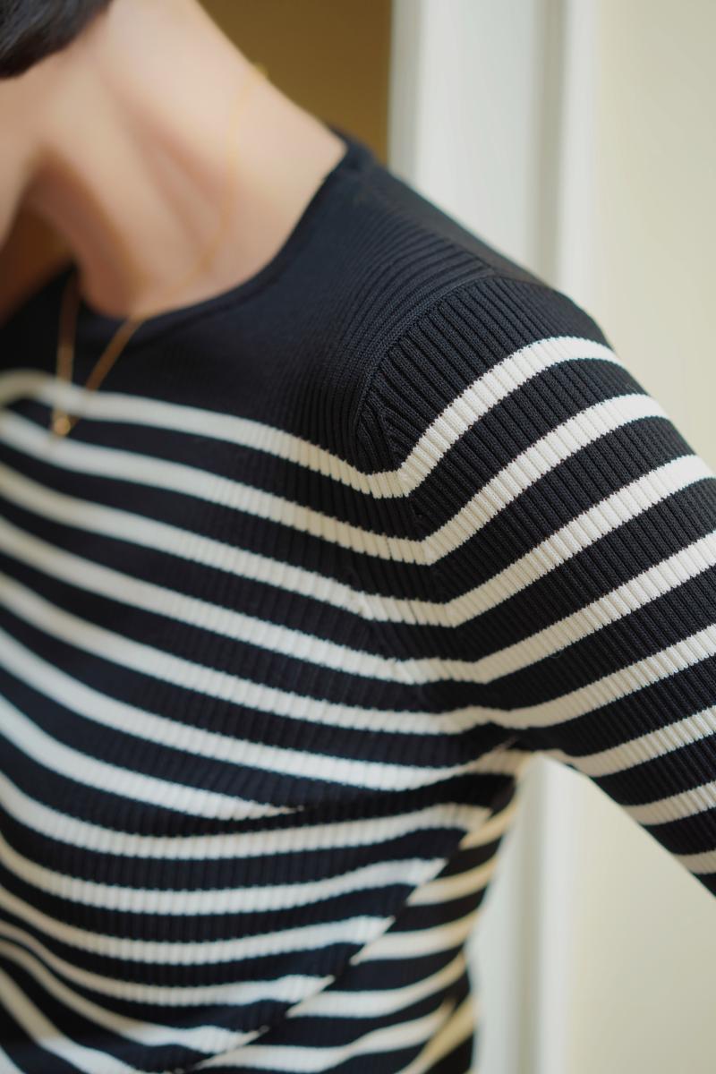 Black and white striped slim knit