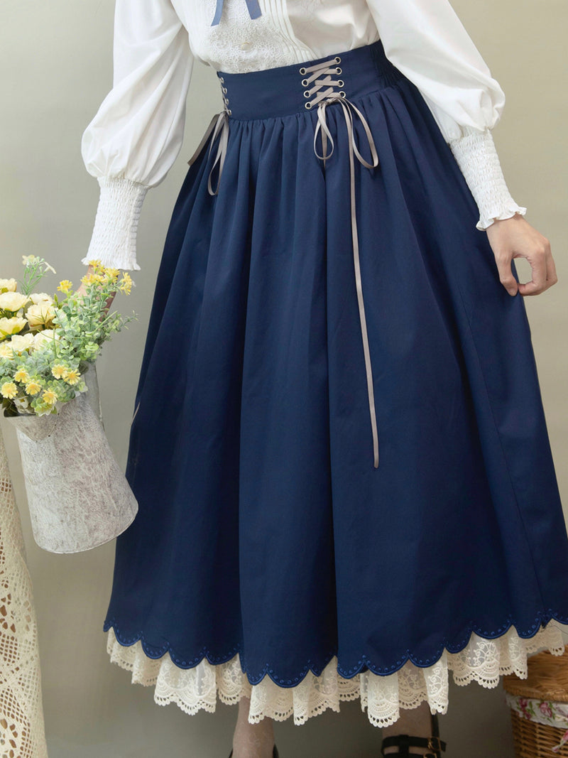 Navy Blue Embroidered Corset Skirt