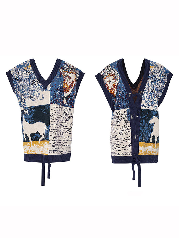 Braided Knitted Vest with Horse Plaster Statue and Self-Portrait