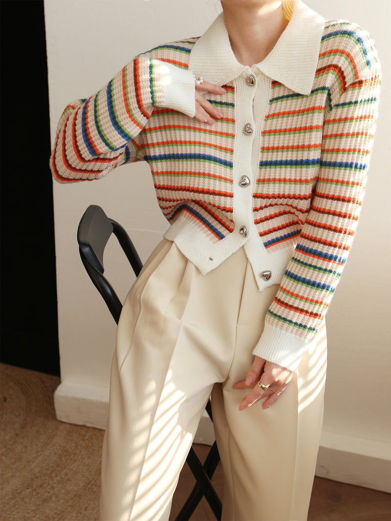 Rainbow Striped Knit Cardigan