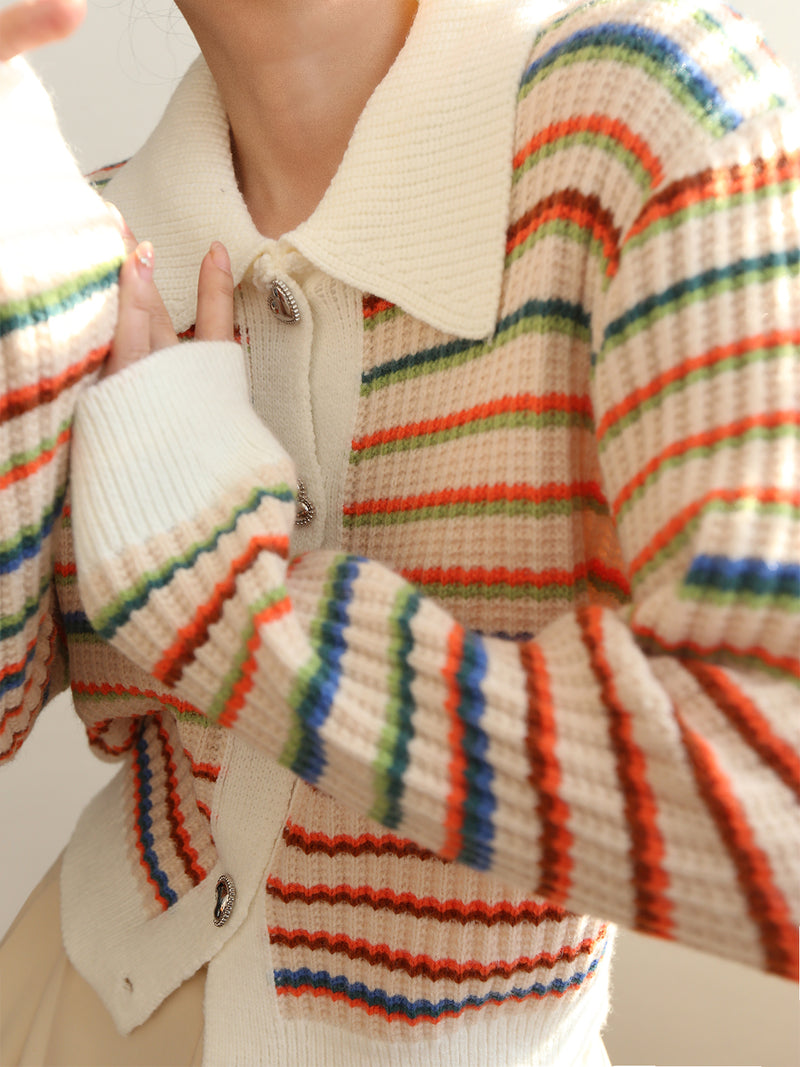 Rainbow Striped Knit Cardigan