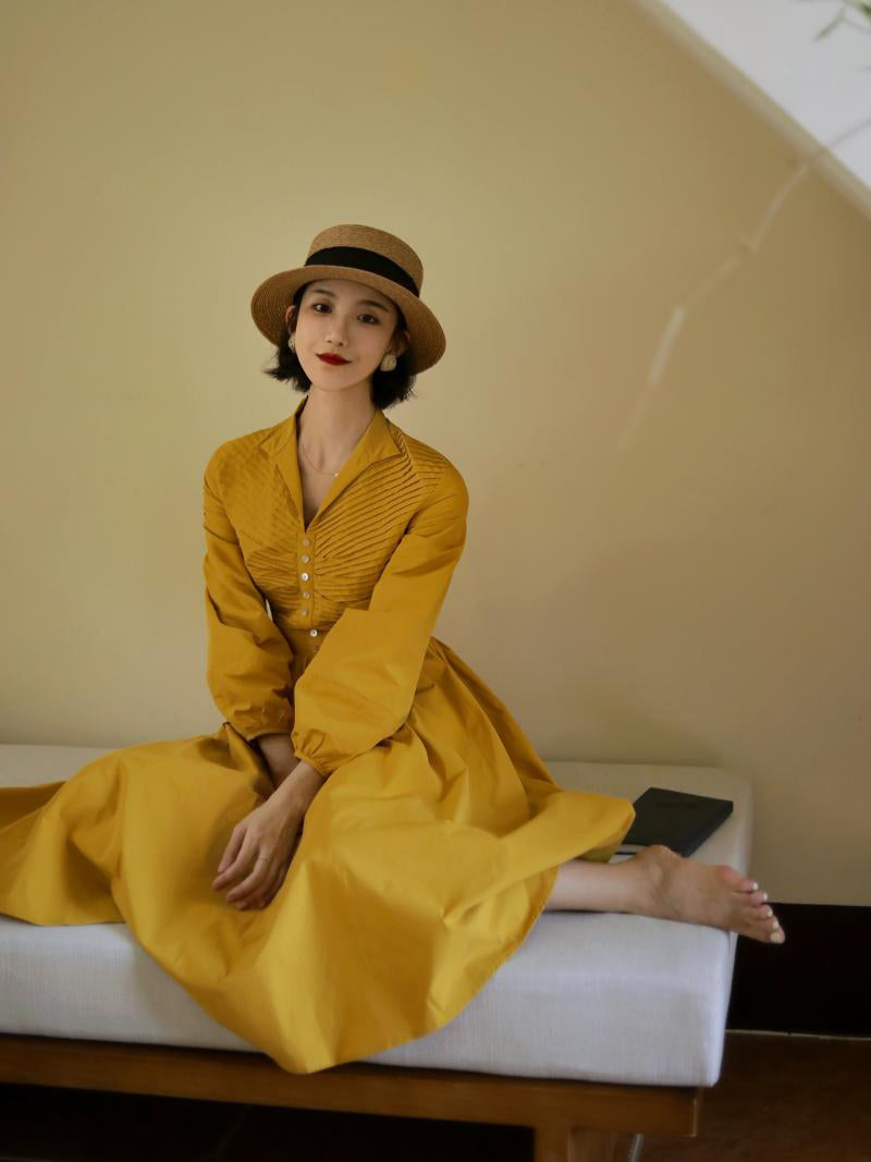 Wisteria Yellow Lady Hepburn Dress