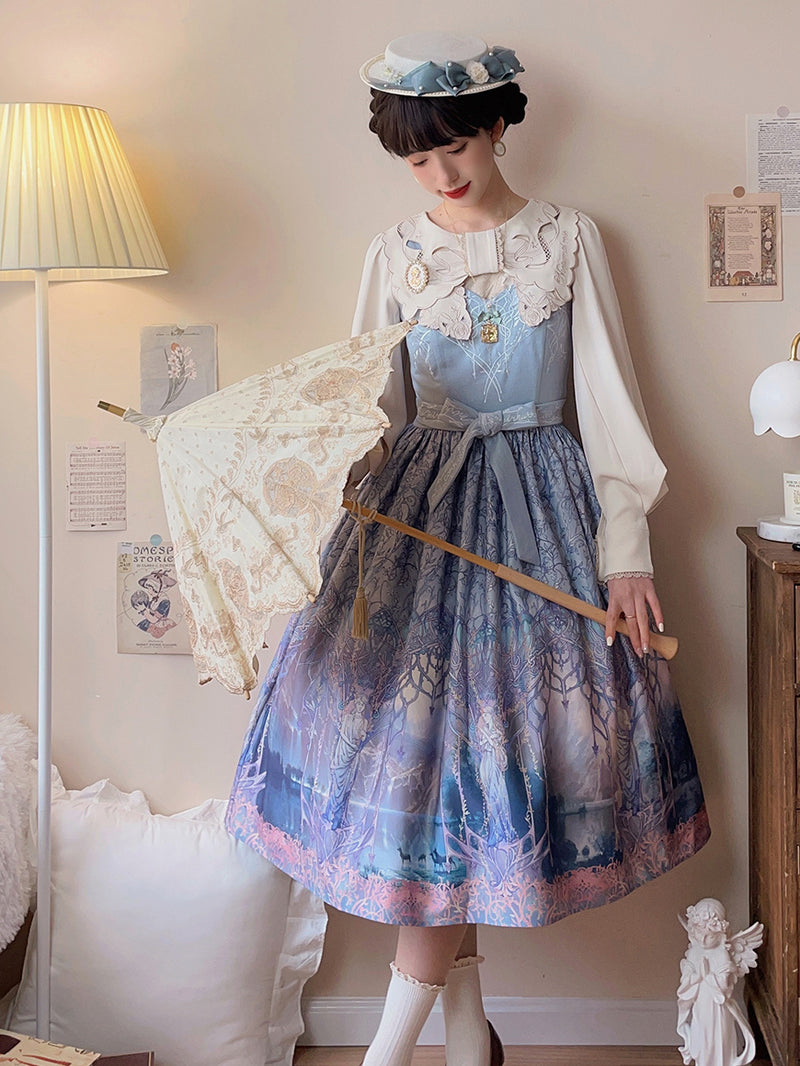 Scandinavian lakeside pattern jumper skirt [scheduled to be shipped from early April to late June 2023]