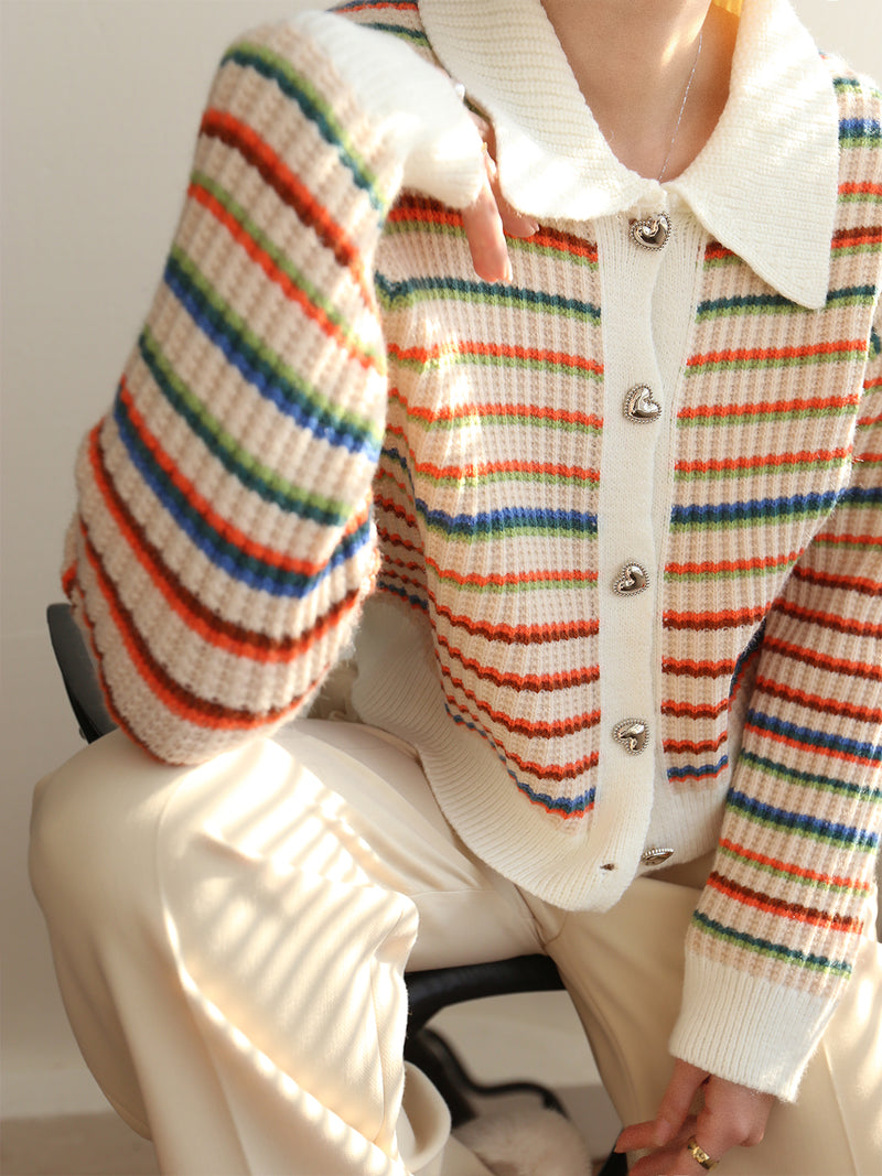 Rainbow Striped Knit Cardigan