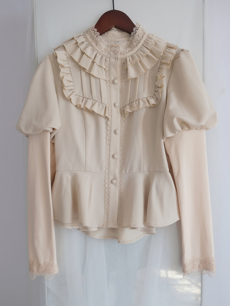 Embroidered lace blouse for a white-brown lady[Scheduled to be shipped from early July to late July 2023]