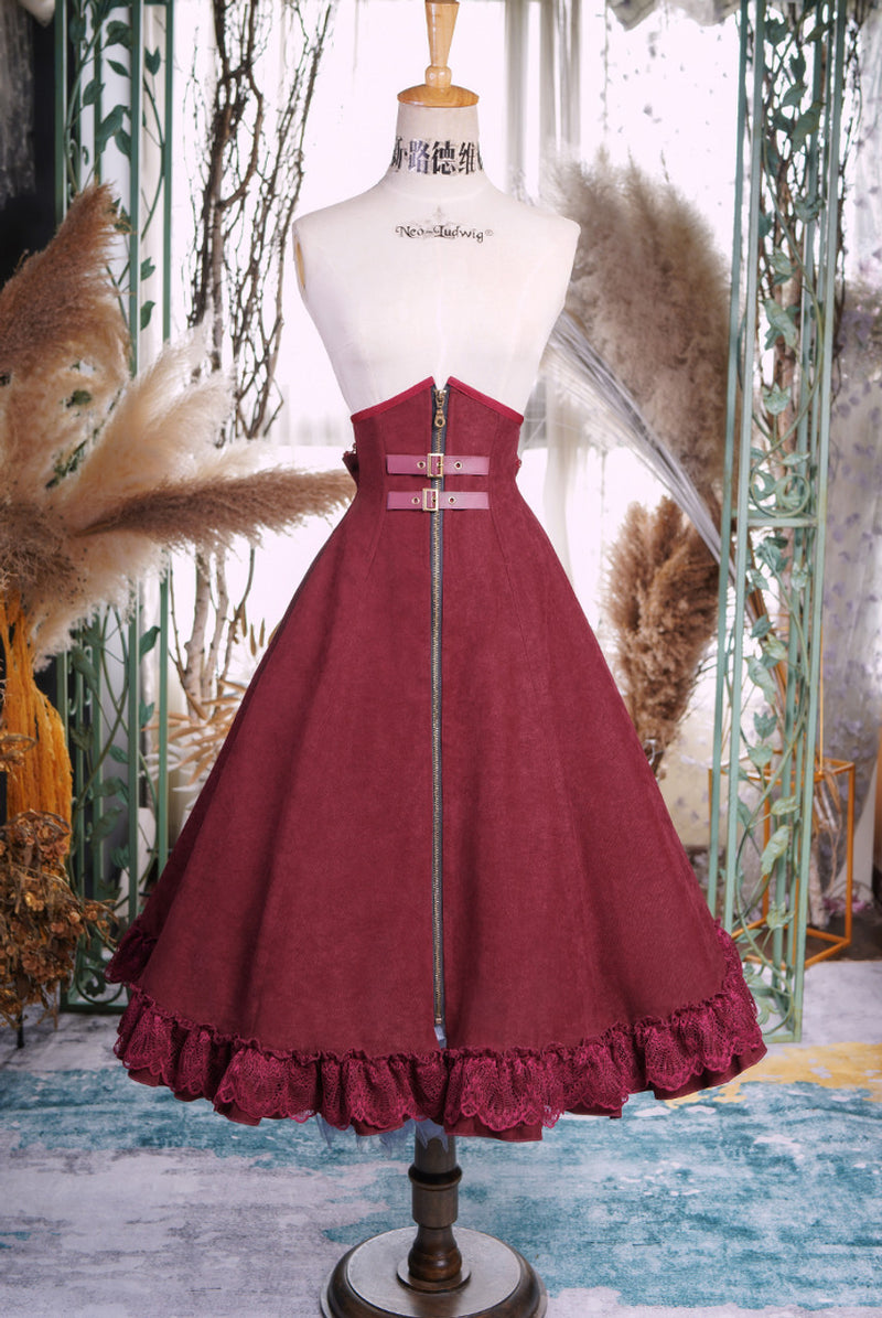 Wine-colored lady high waist skirt
