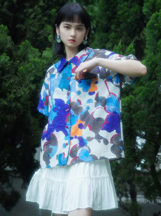 Cornflower oil painting blouse