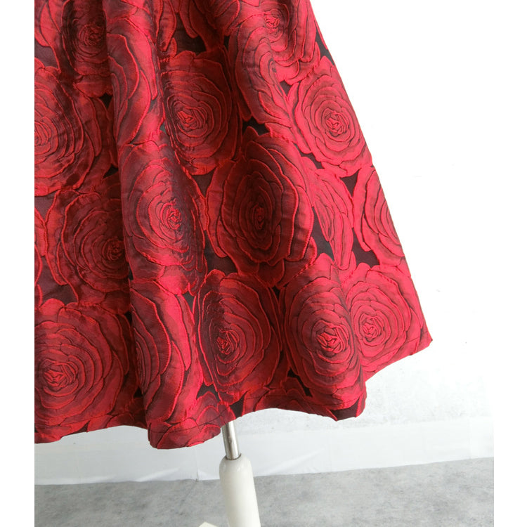 深紅の薔薇柄ヘップバーンスカート