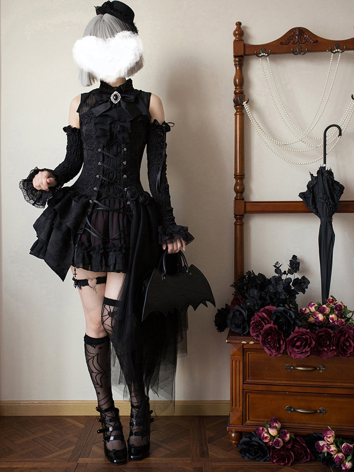 Black lady's braided jumper skirt, arm cover and overskirt [Scheduled to be shipped from early June to late June 2023]