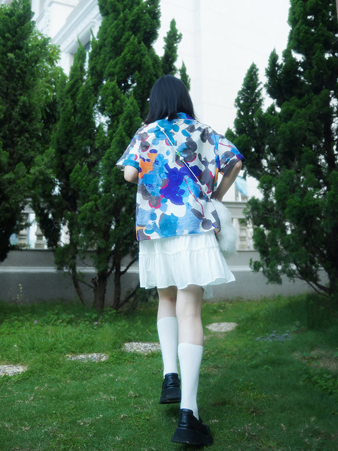 Cornflower oil painting blouse