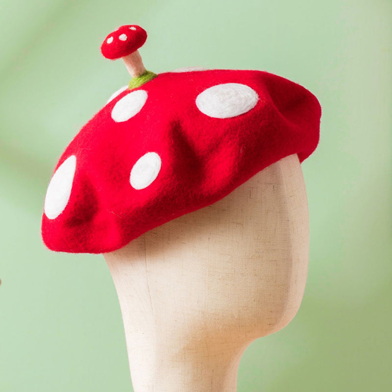 bright red mushroom beret 