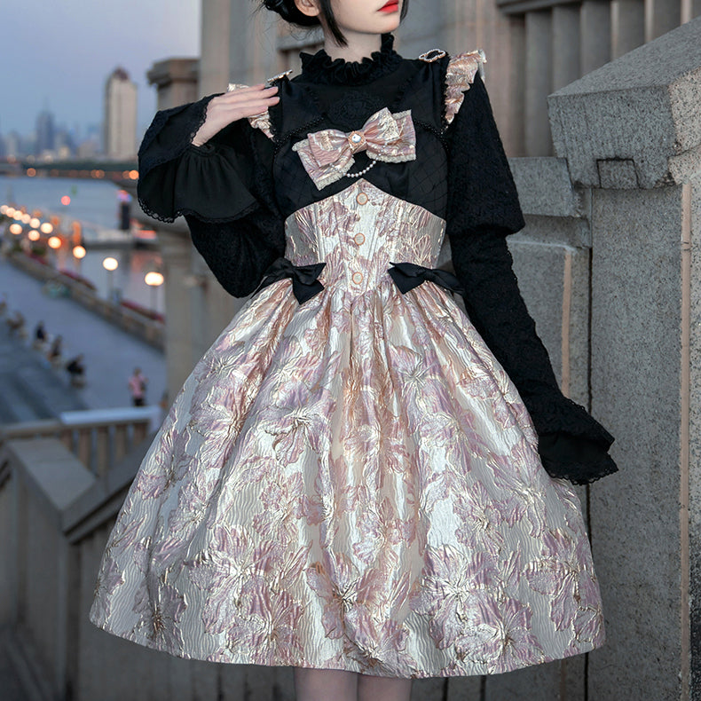 Light cherry blossom pattern jacquard jumper skirt [Planned to be shipped from late January to early February 2023] 