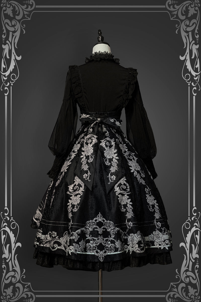 Jet black flower vine pattern corset skirt [Scheduled to be shipped from early May to late May 2023]