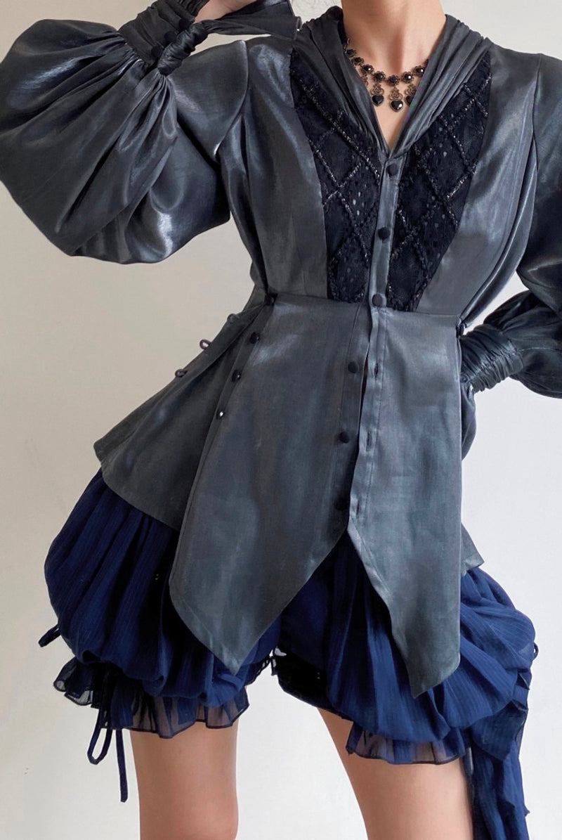 Embroidered elegant blouse in wet feather color