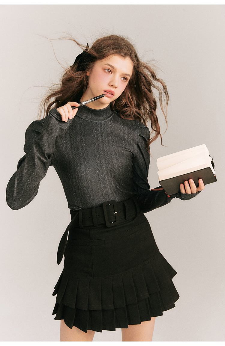 Aran pattern high neck slim top
