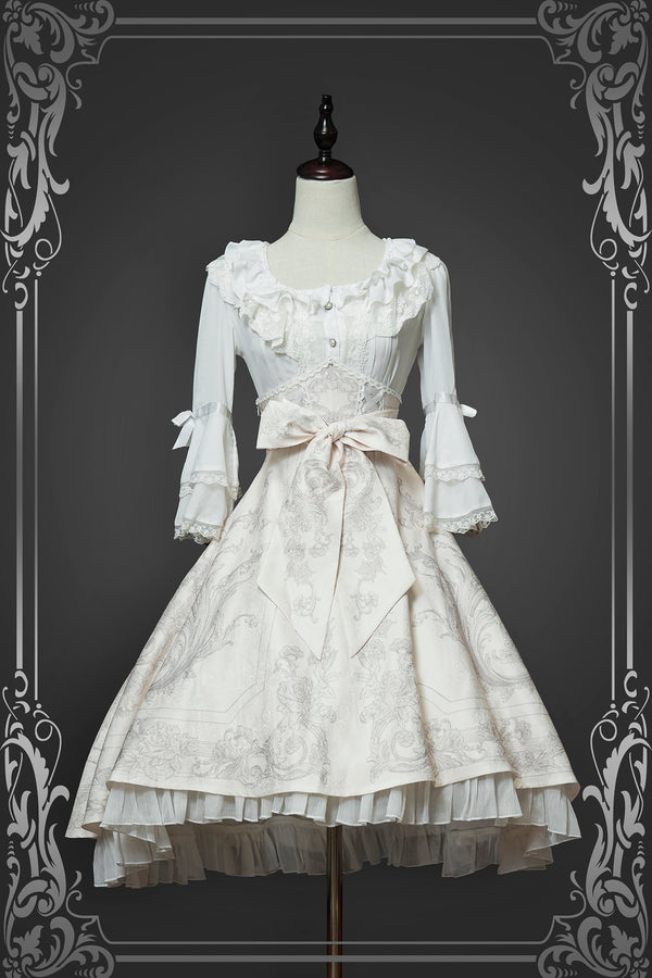 Gray flower vine pattern corset skirt [Scheduled to be shipped from early May to late May 2023]