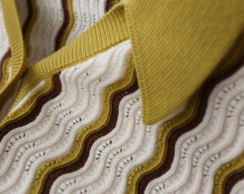 green yellow wave pattern knit cardigan