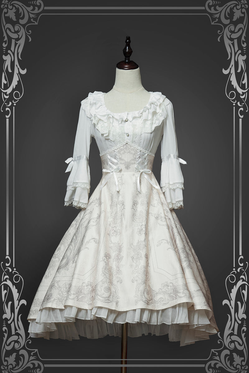 Gray flower vine pattern corset skirt [Scheduled to be shipped from early May to late May 2023]