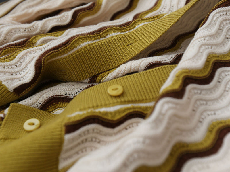 green yellow wave pattern knit cardigan