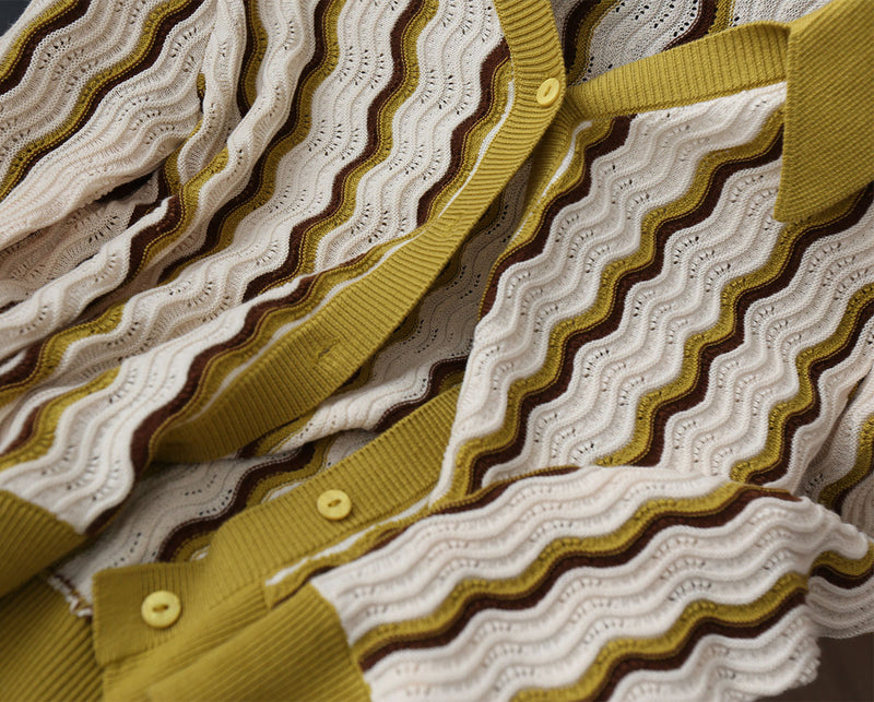 green yellow wave pattern knit cardigan