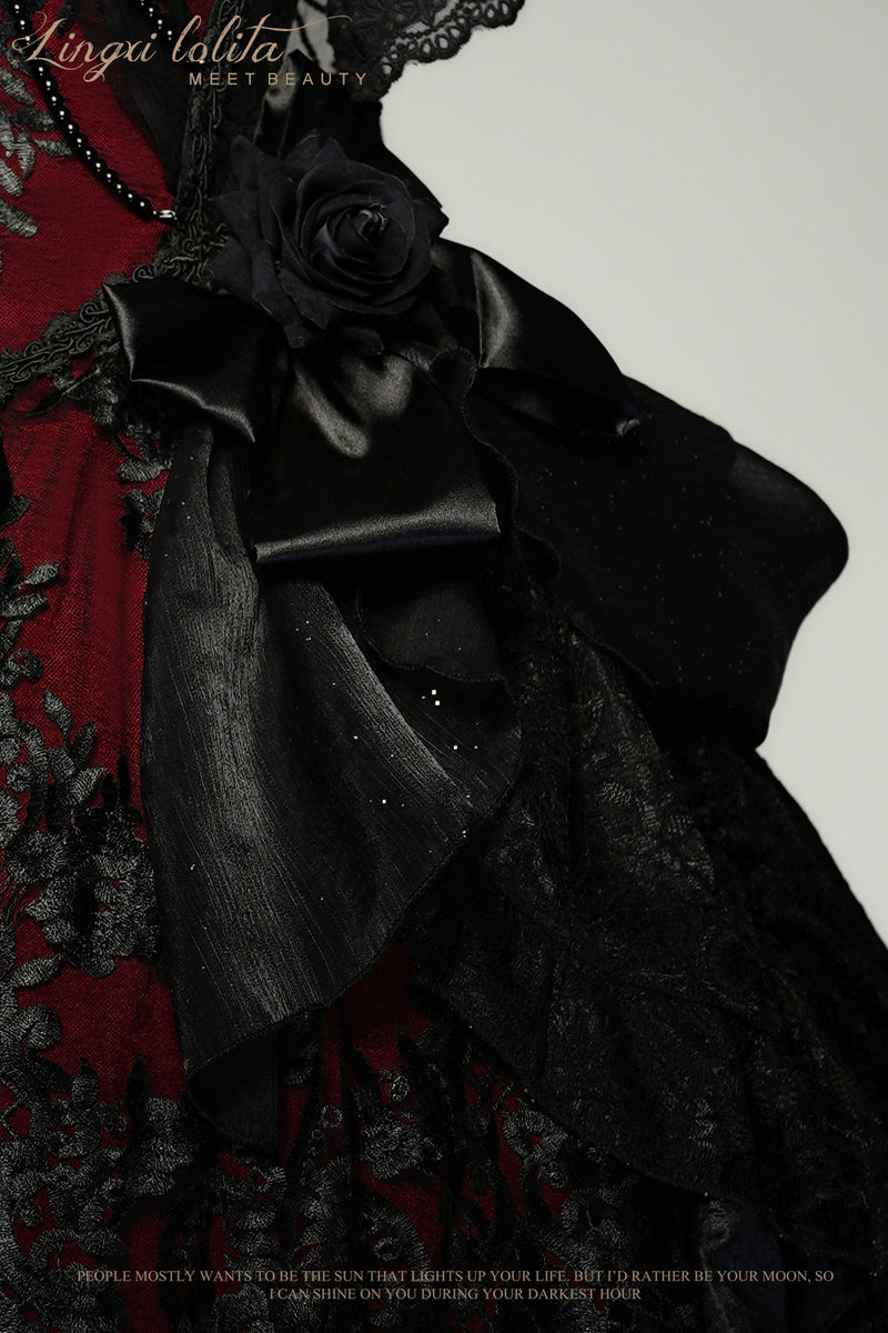 暗黒の王妃の花柄刺繍ワンピースとオーバースカートとスリーブカーディガン[2023年9月下旬発送予定]