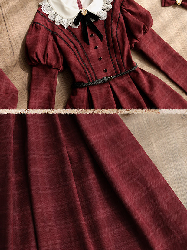 Crimson plaid princess classical dress