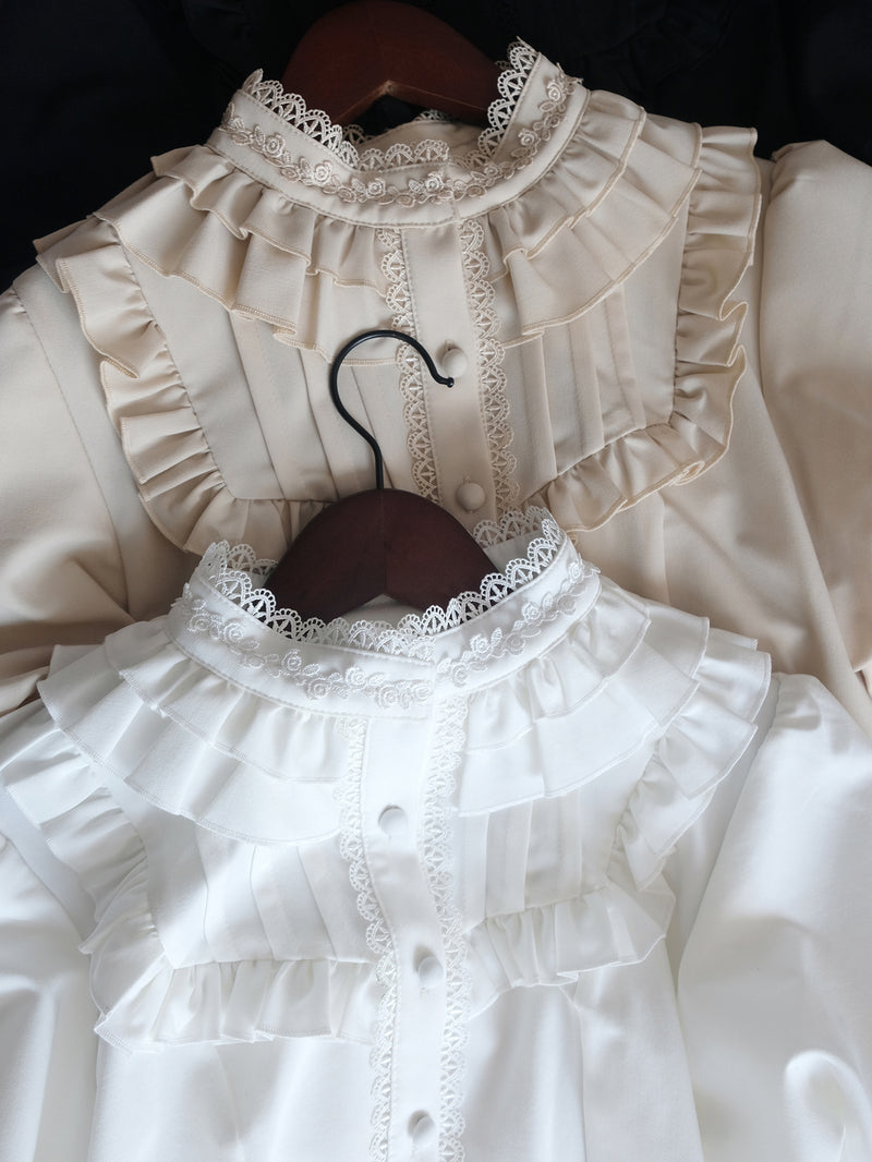Embroidered lace blouse for a white-brown lady[Scheduled to be shipped from early July to late July 2023]