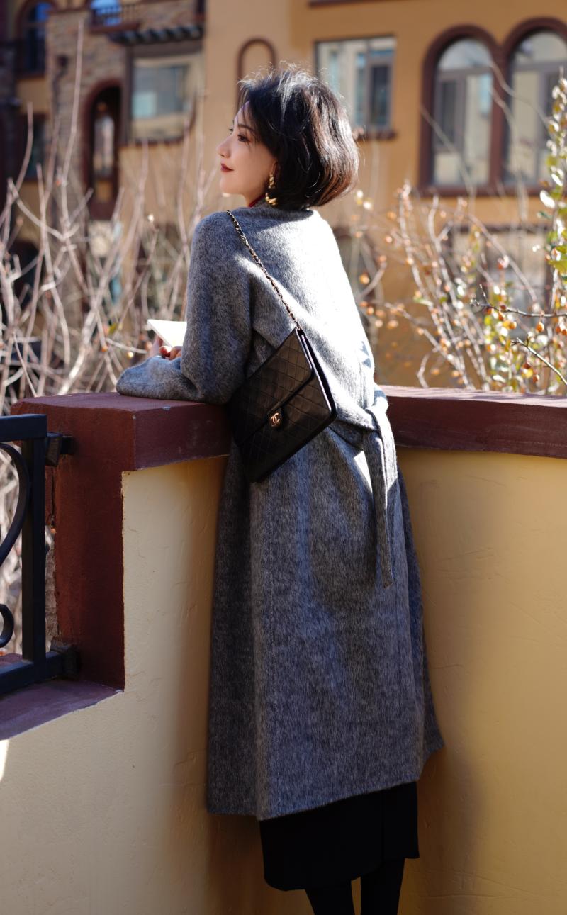 Black Ash Lady Long Wool Coat