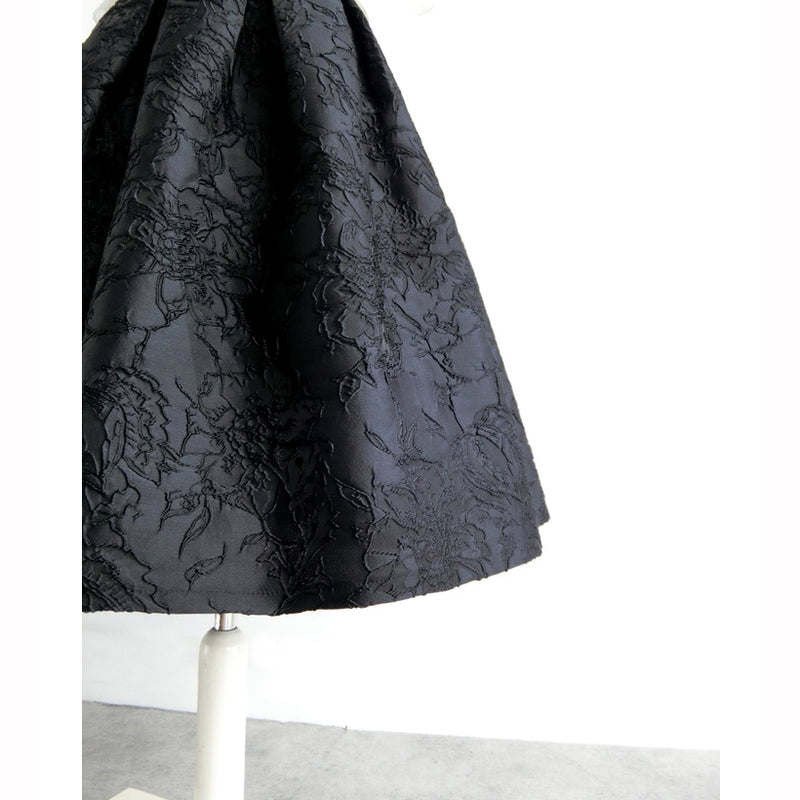 Jet black flower pattern Hepburn skirt