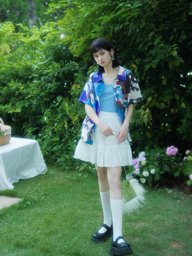 Cornflower oil painting blouse