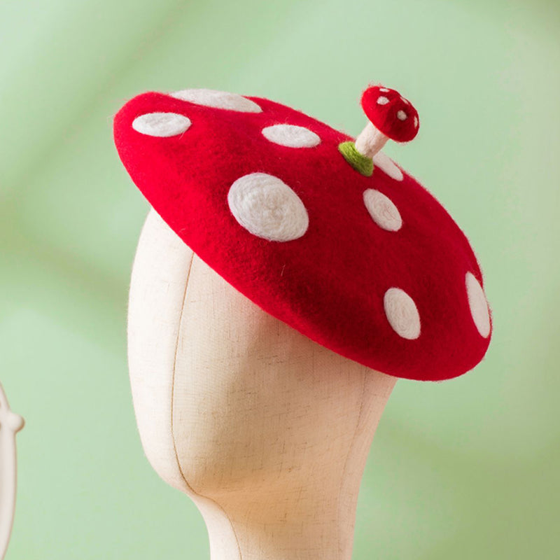 bright red mushroom beret 