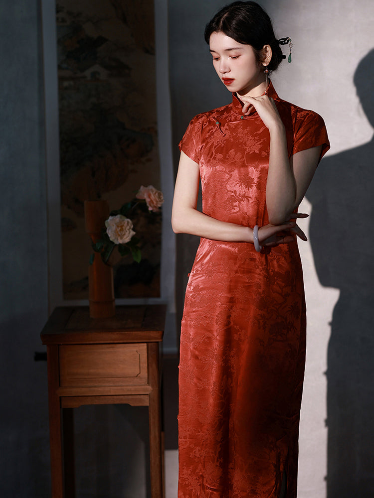 Red Vermilion Tree Pattern China Dress