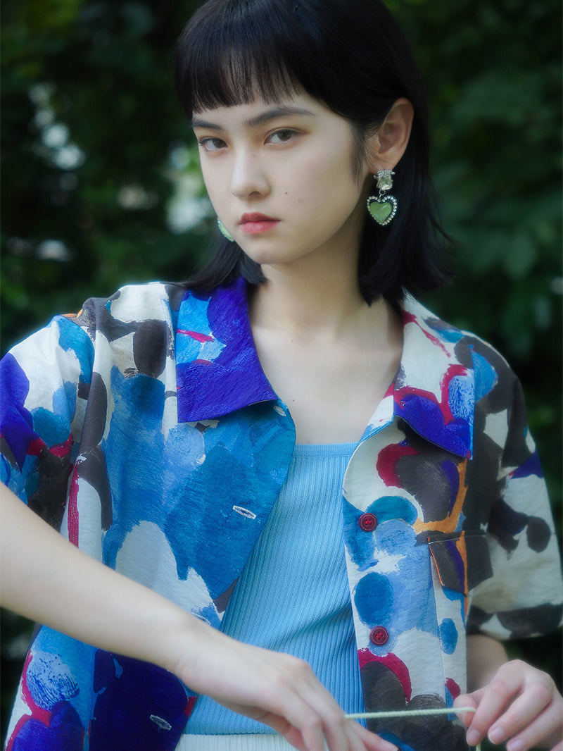 Cornflower oil painting blouse