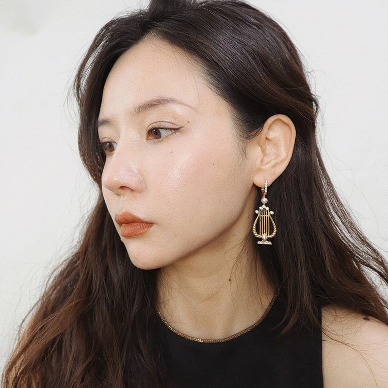 gold lyre earrings