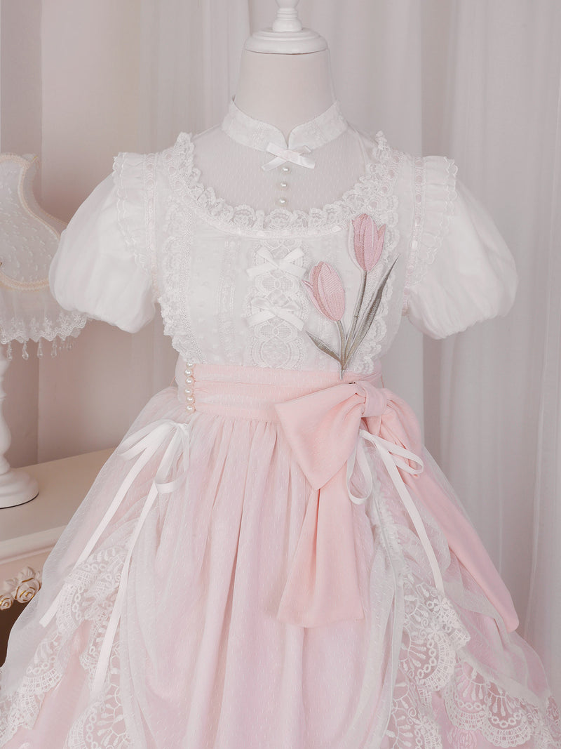 Pale pink flower embroidered dress [Planned to be shipped in mid-June 2023]