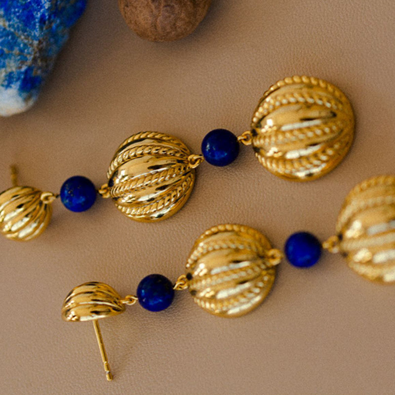 Golden seed and lapis lazuli earrings
