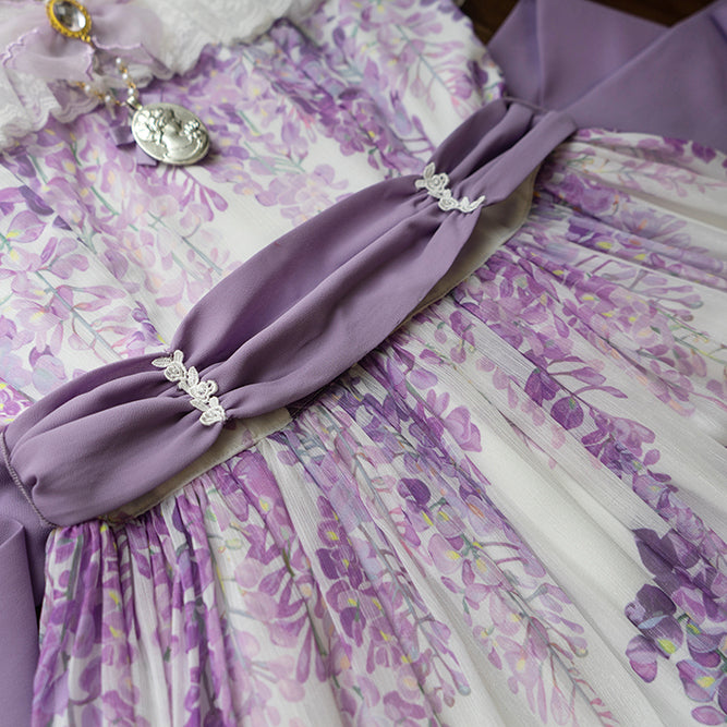 紫藤の花群集エレガントワンピース