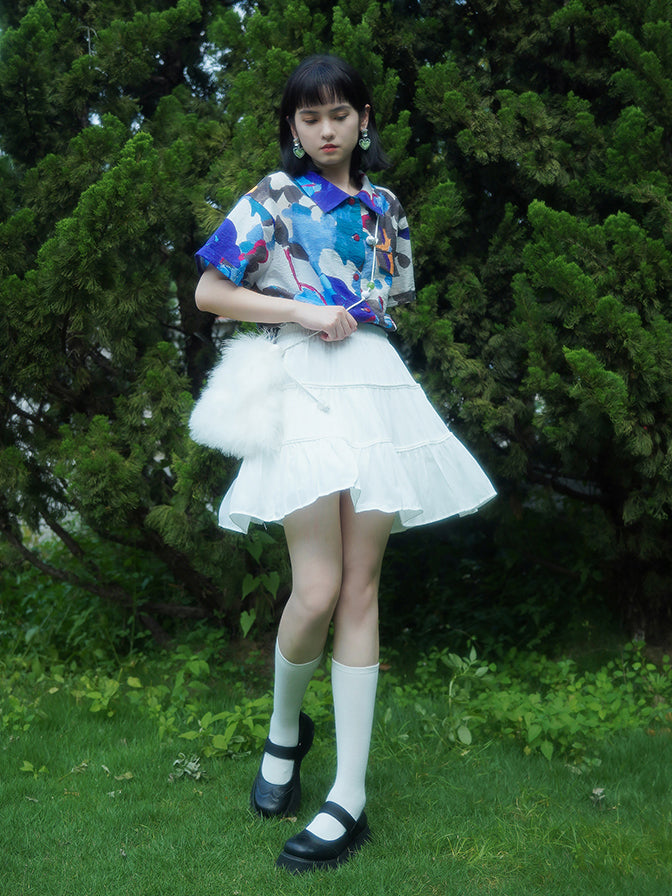 Cornflower oil painting blouse