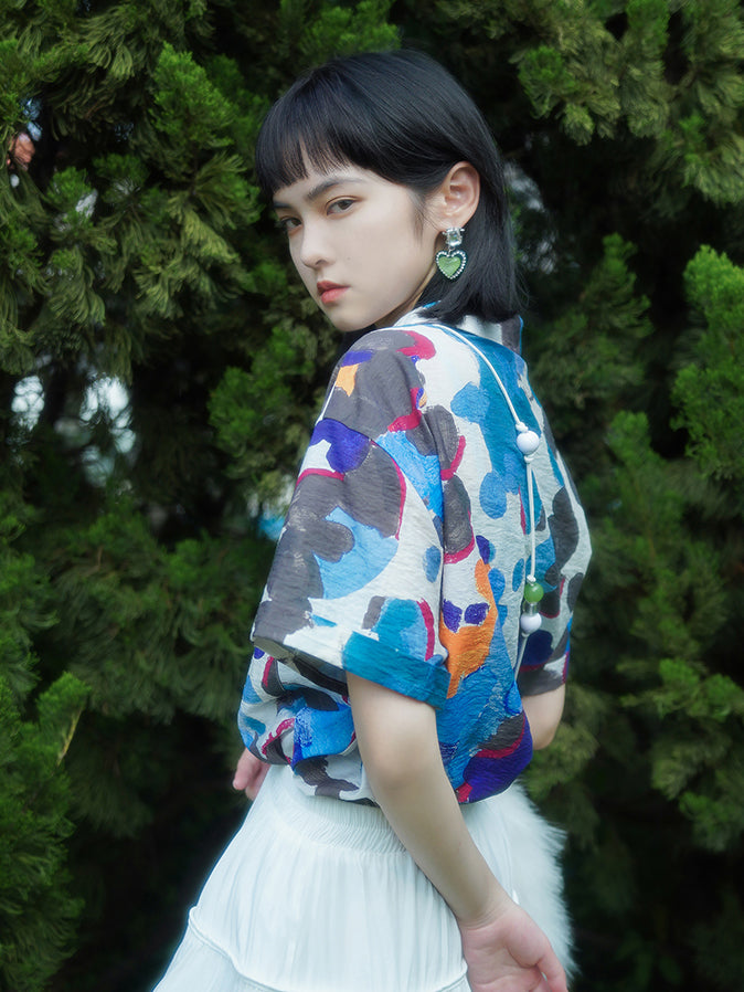 Cornflower oil painting blouse