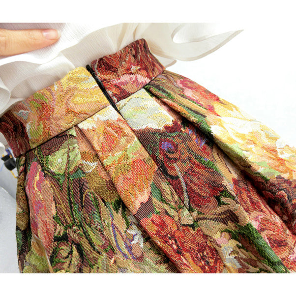 油彩画の花柄ヘップバーンスカート