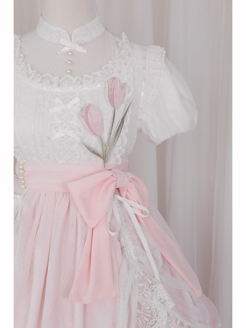 Pale pink flower embroidered dress [Planned to be shipped in mid-June 2023]