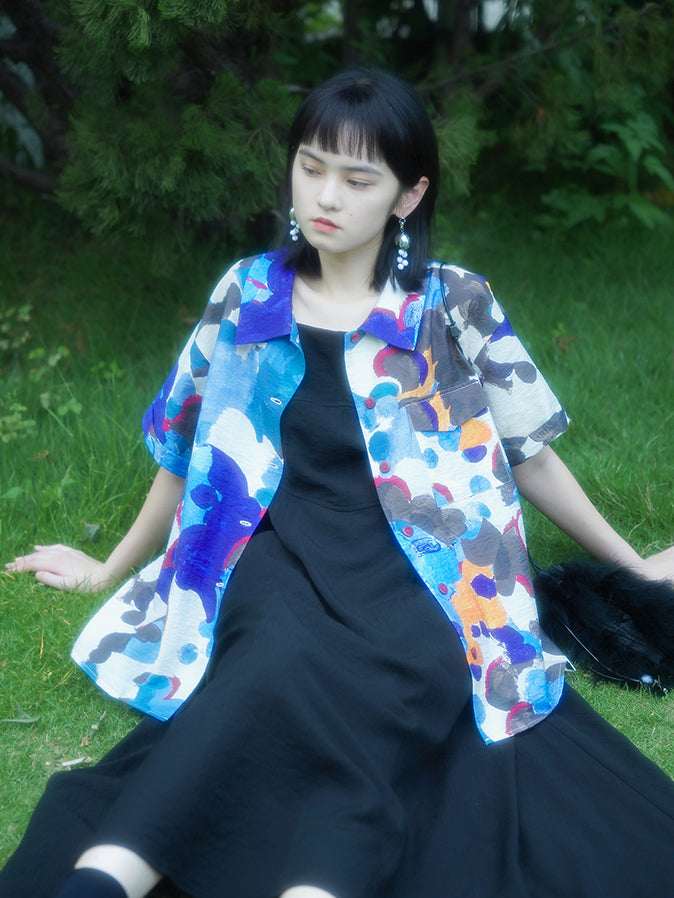 Cornflower oil painting blouse