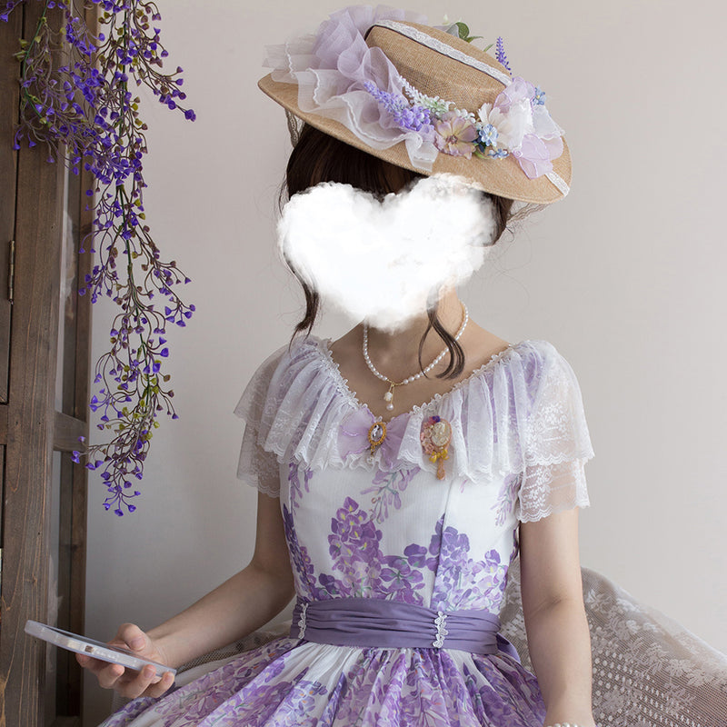 Purple wisteria and hydrangea flower crochet hat