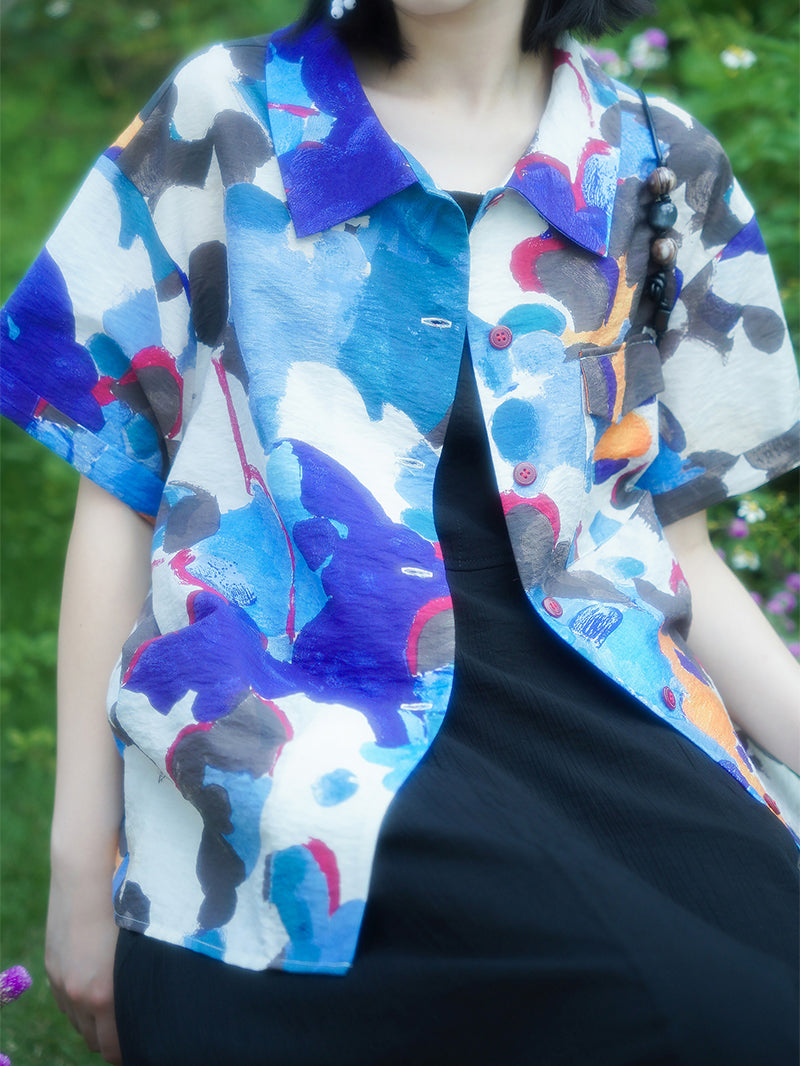 Cornflower oil painting blouse