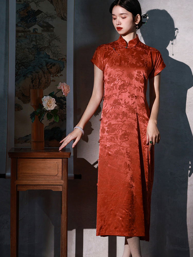 Red Vermilion Tree Pattern China Dress