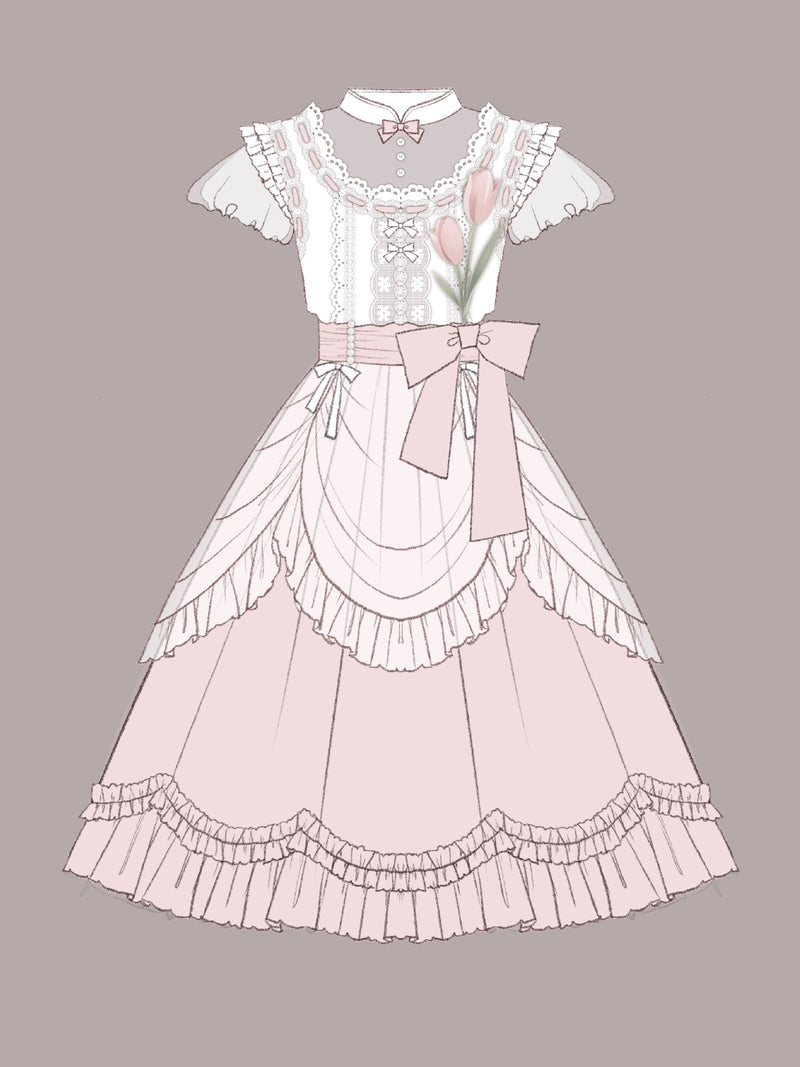 Pale pink flower embroidered dress [Planned to be shipped in mid-June 2023]