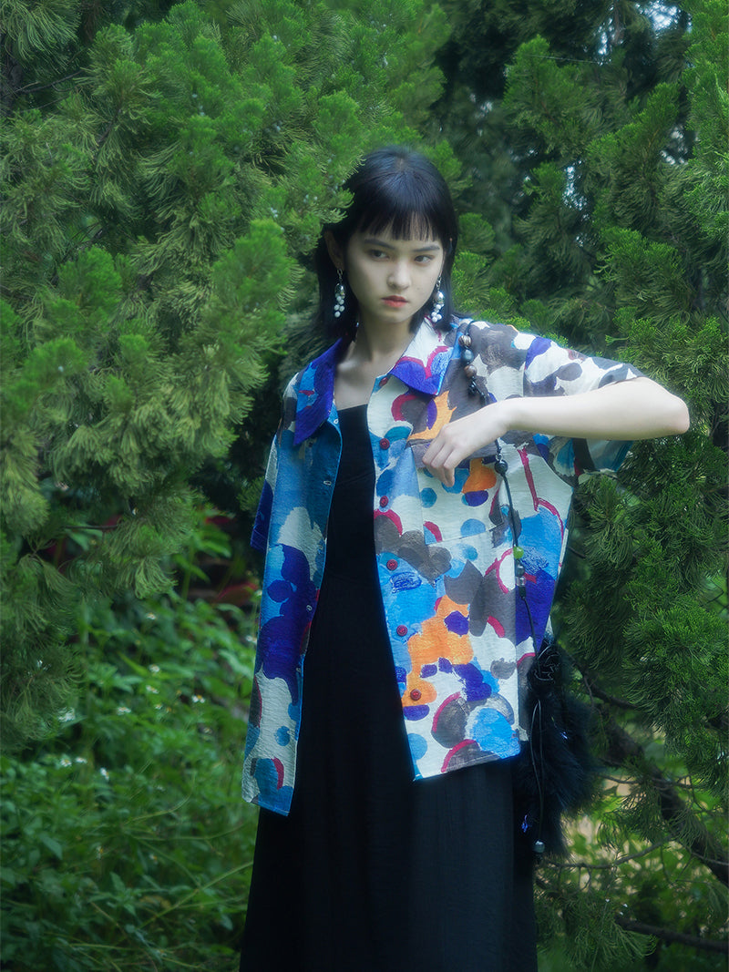 Cornflower oil painting blouse