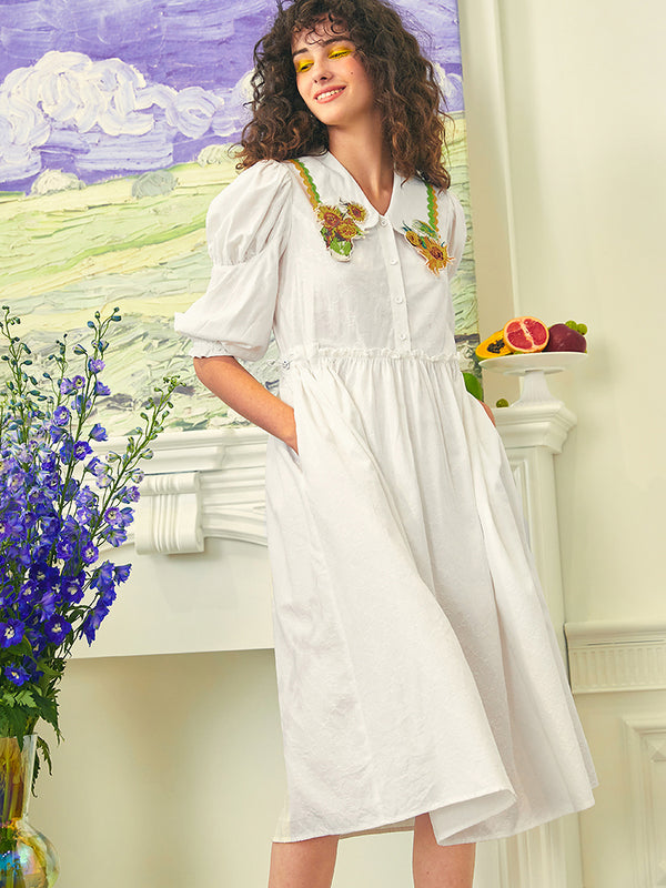 Embroidered sunflower jacquard dress