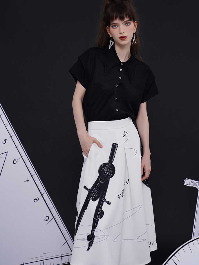 Geometric blouse with origami collar